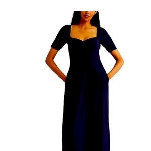 Navy Blue Boden Sweetheart Jersey Midi Dress With Elastic On ShoulderOf Sleeves